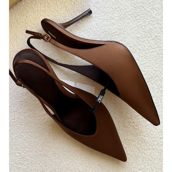 ZARA Brown Pointed Toe Heels NWT - Picture 4 of 16